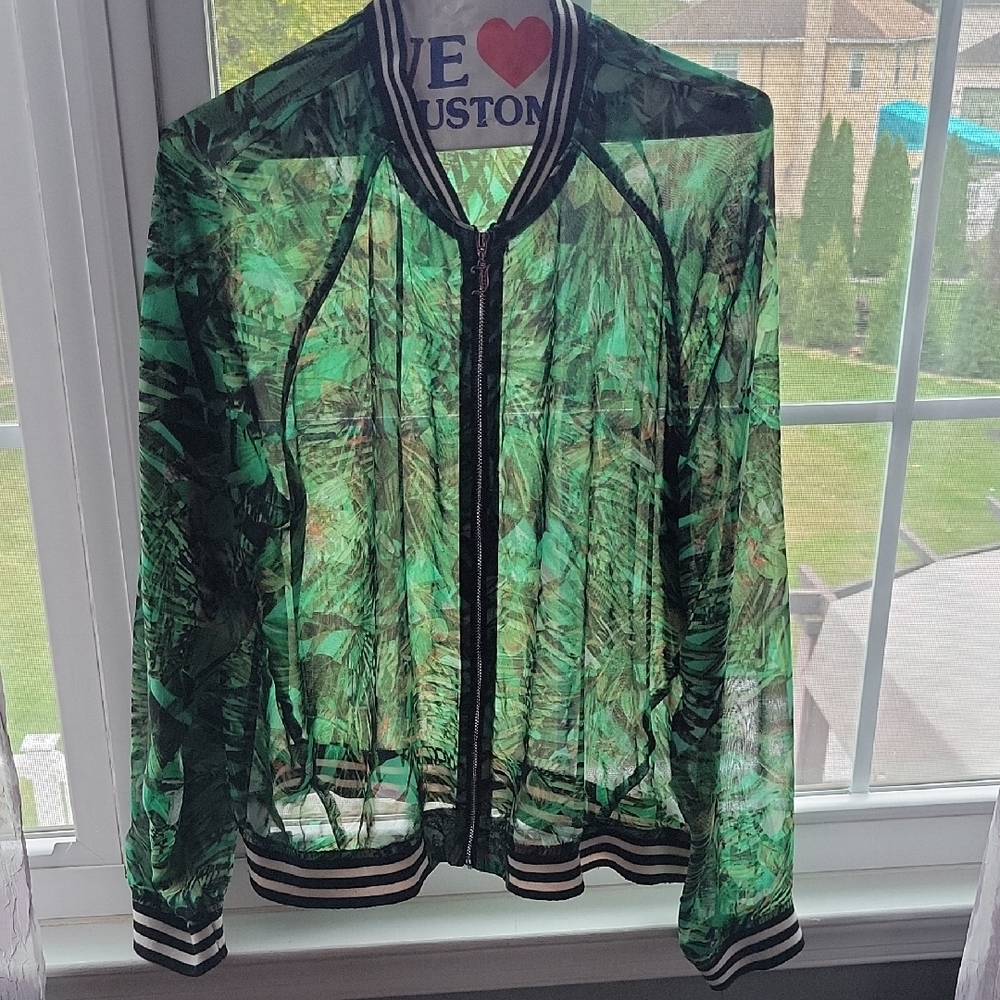 Juicy Couture Tropical Green Sheer Bomber Jacket